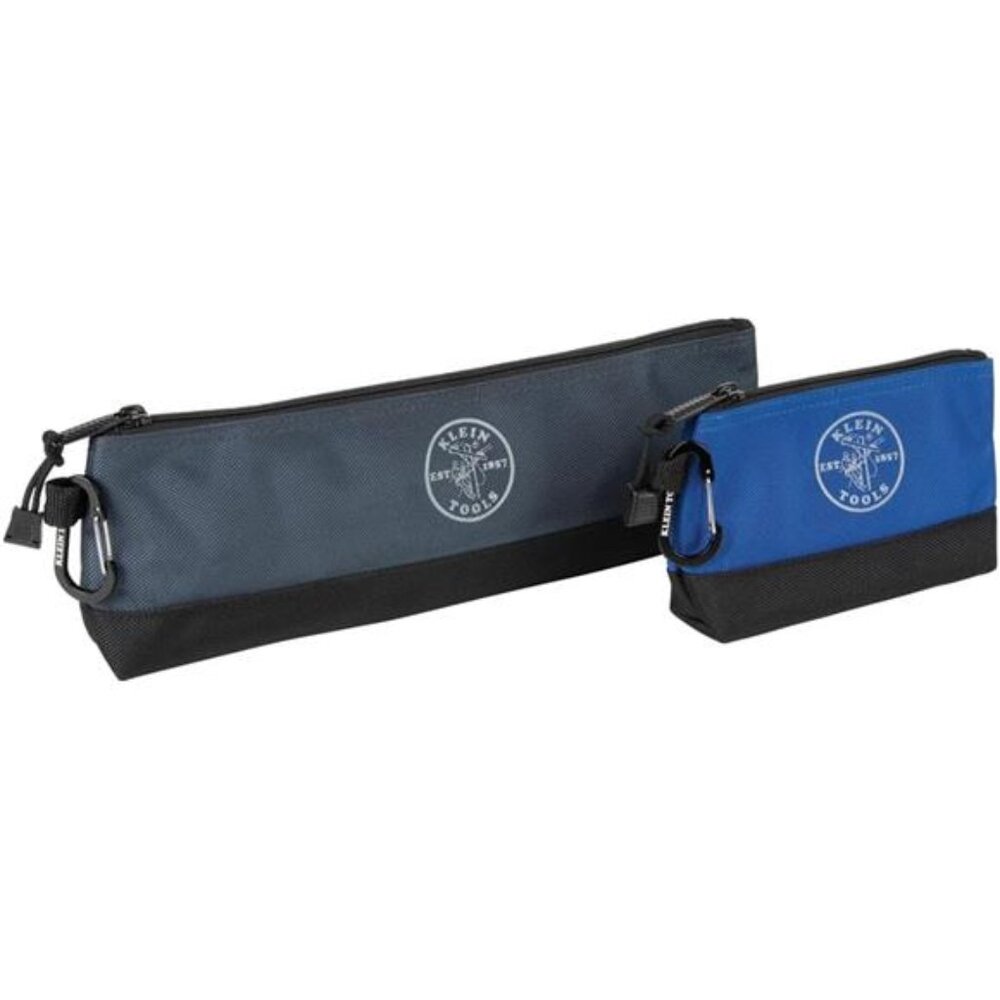 Stand-Up Zipper Bag Tool Pouch with Carabiners, 7-Inch Blue and 14-Inch Gray